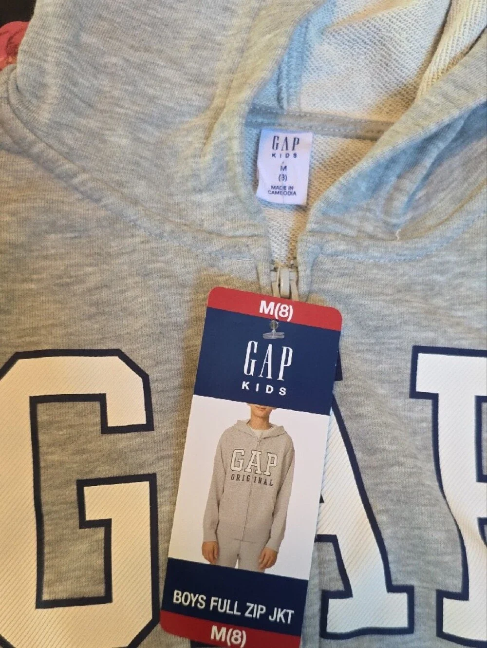 NEW WT TAG! GAP Gray Kids Zip-Up Hoodie w/ Navy Logo